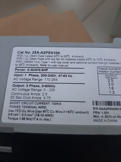 Inversor de Frequência Allen Bradley  - 25A-A2P5N104